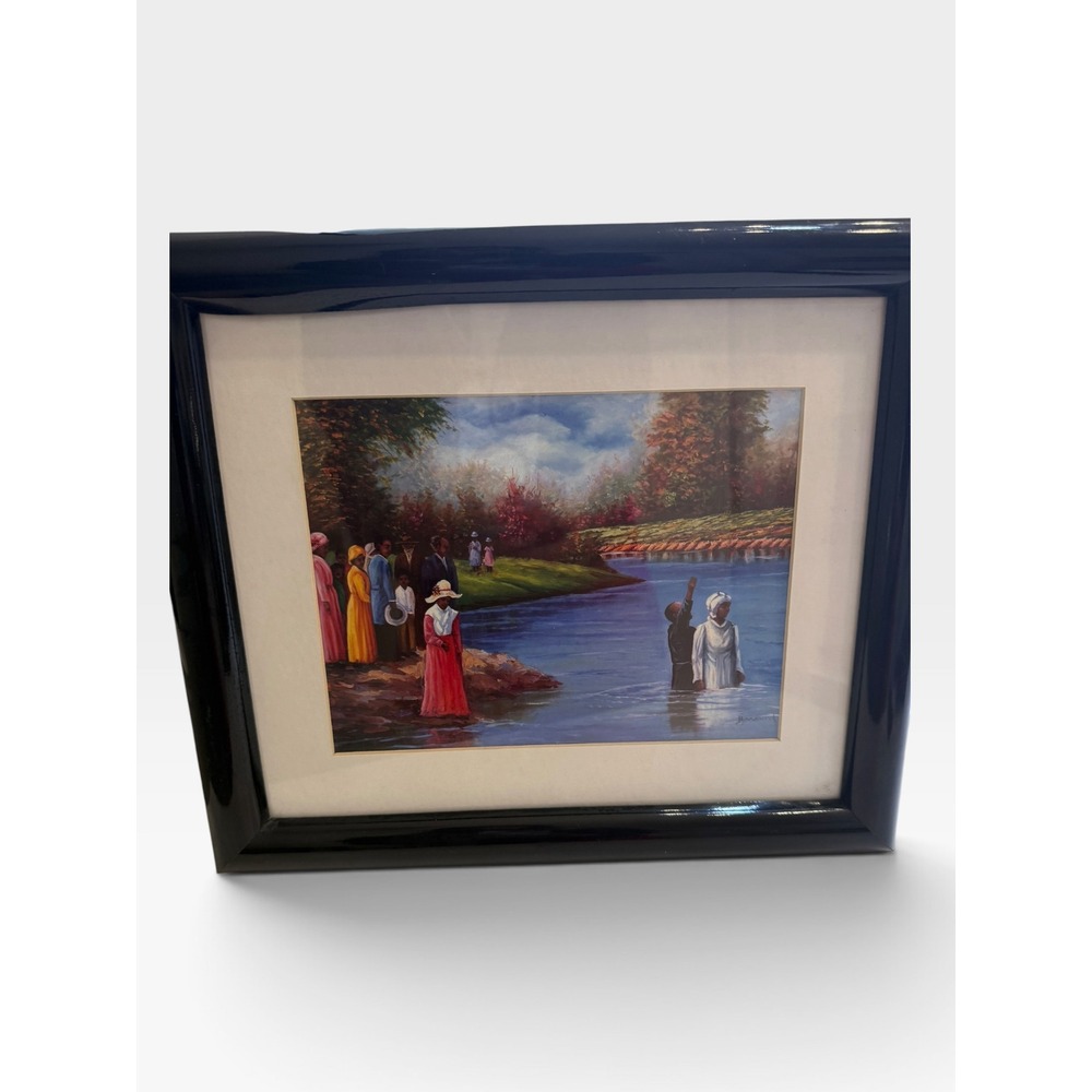 Framed River Baptism Art Print Black Glossy Frame Religious Wall Decor